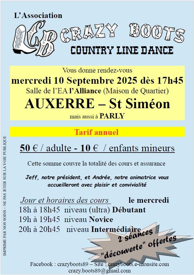 Crazy boots affiche rentree 25 26 auxerre